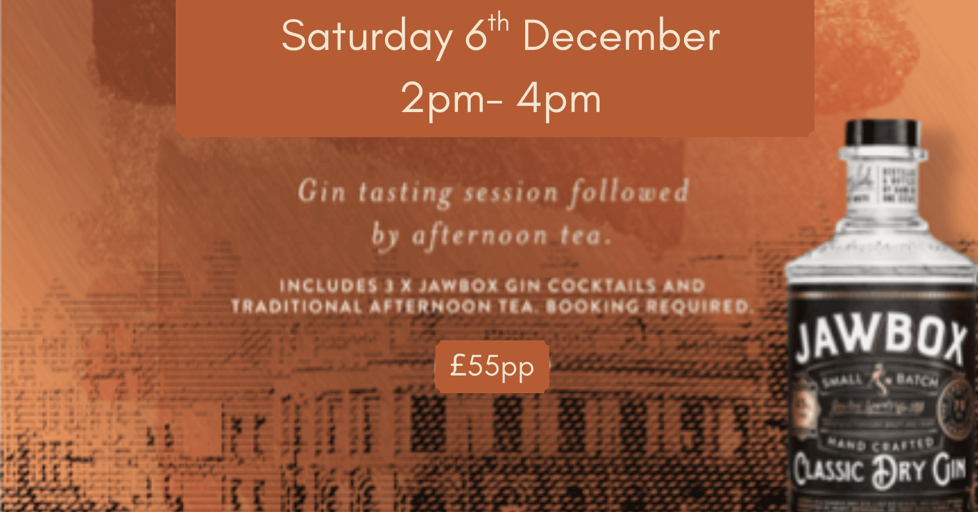 Jawbox Gin Experience with Festive Afternoon Tea 6th Dec