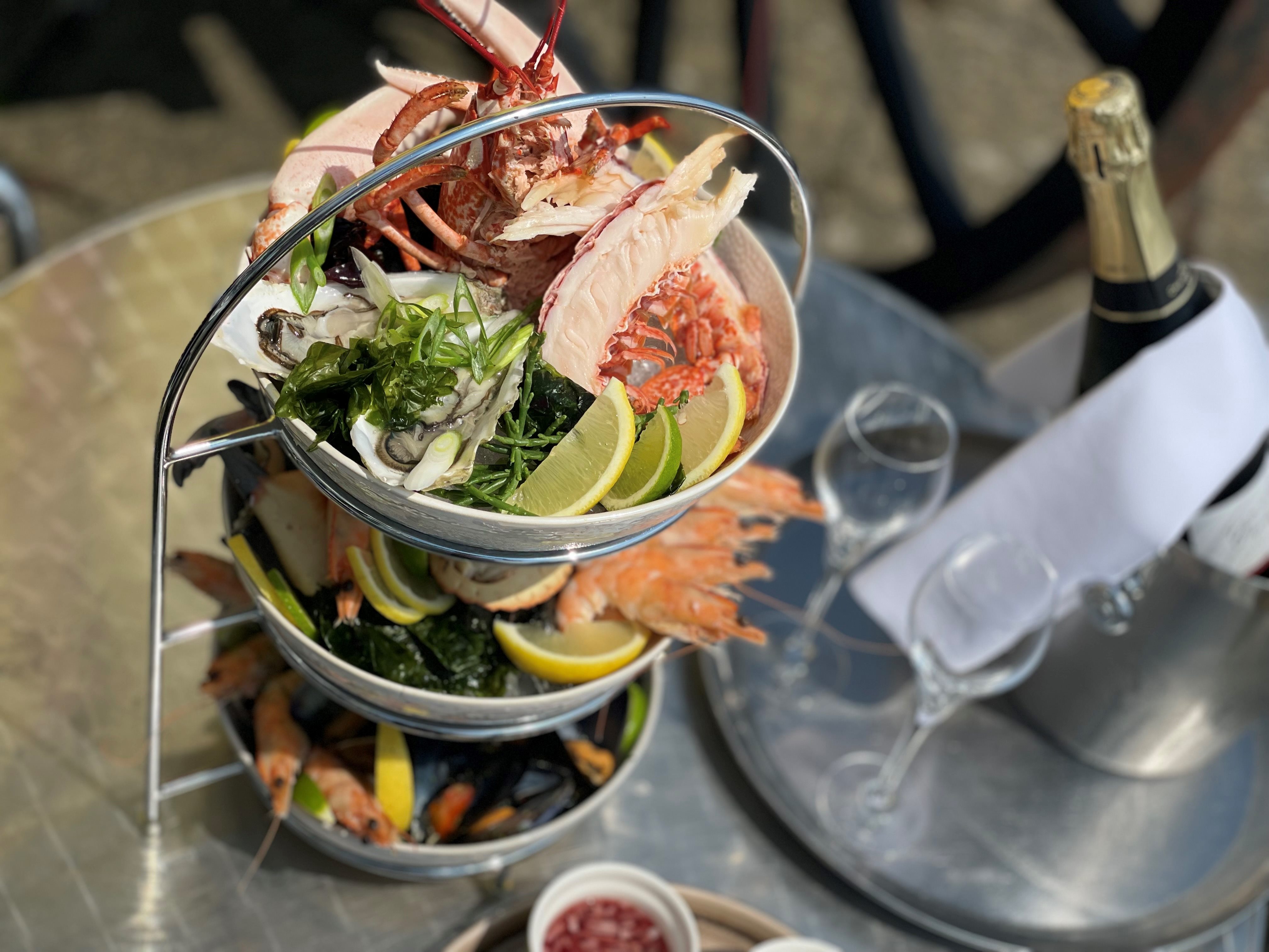 The Langham Seafood Platter with a Glass of Champagne